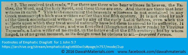 1 John 5.7 8 Emphatic Diaglott footnotes