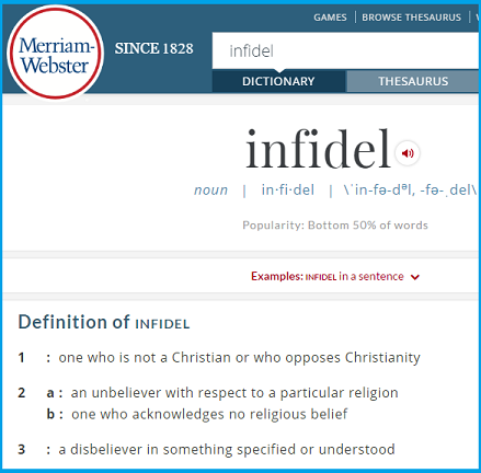 Infidel definition from webster dictionary